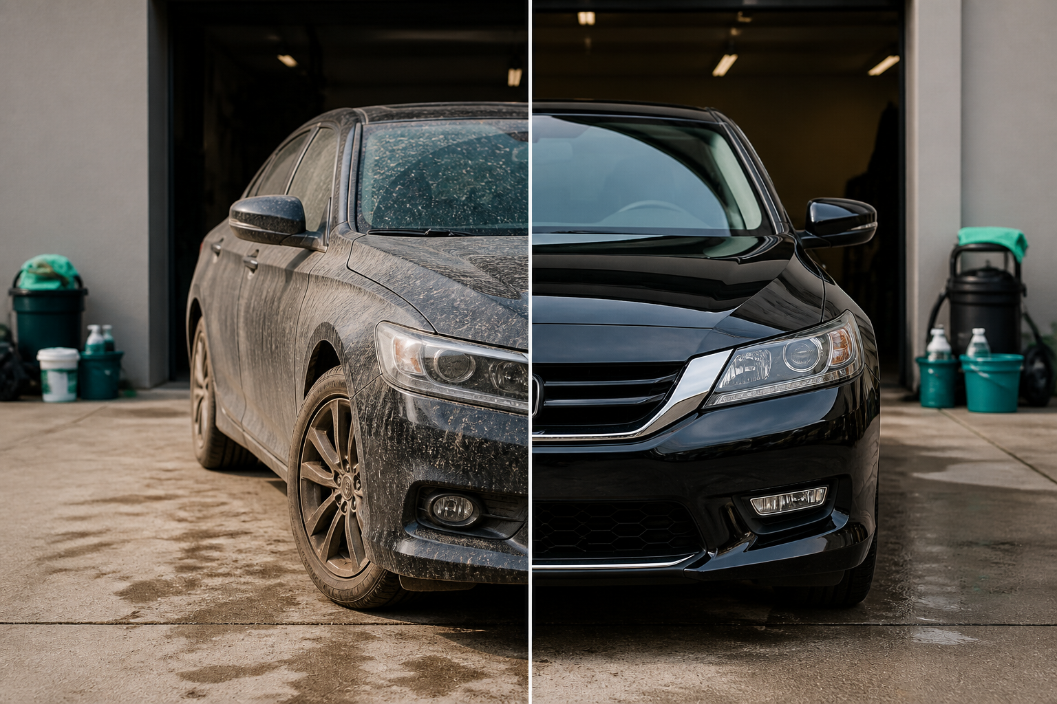 Before and after exterior car detail comparison