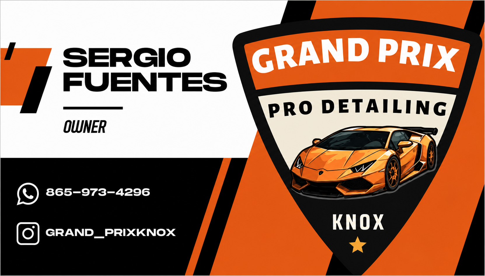 Grand Prix Pro Detailing business card for Sergio Fuentes